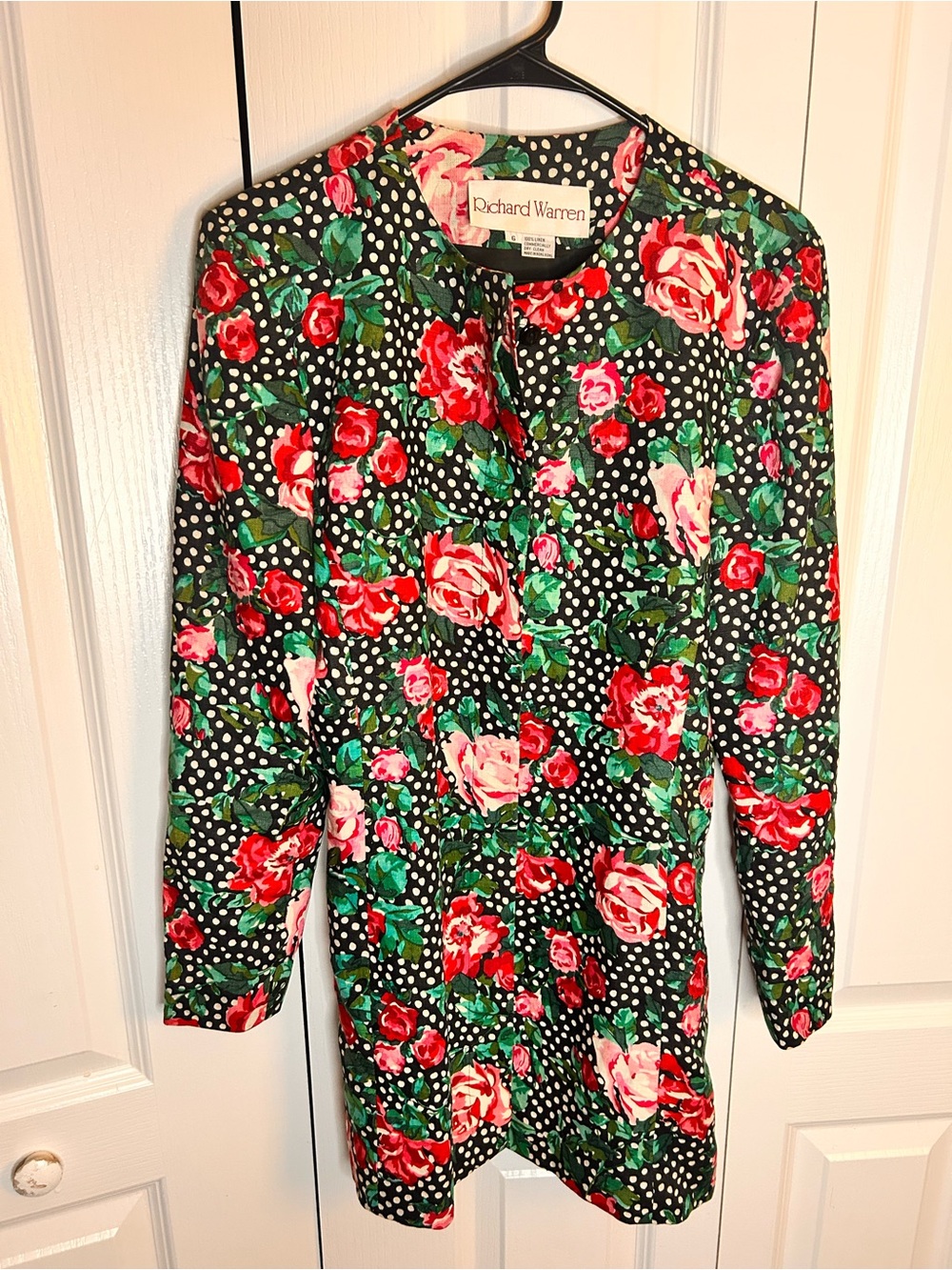Richard Warren 6 Floral Polka Dot Tunic Overcoat Linen Black Red & Pink Roses